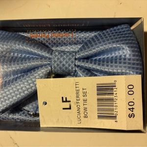 Silk Baby Blue Bow Tie and hanky. New $40. Worn once.